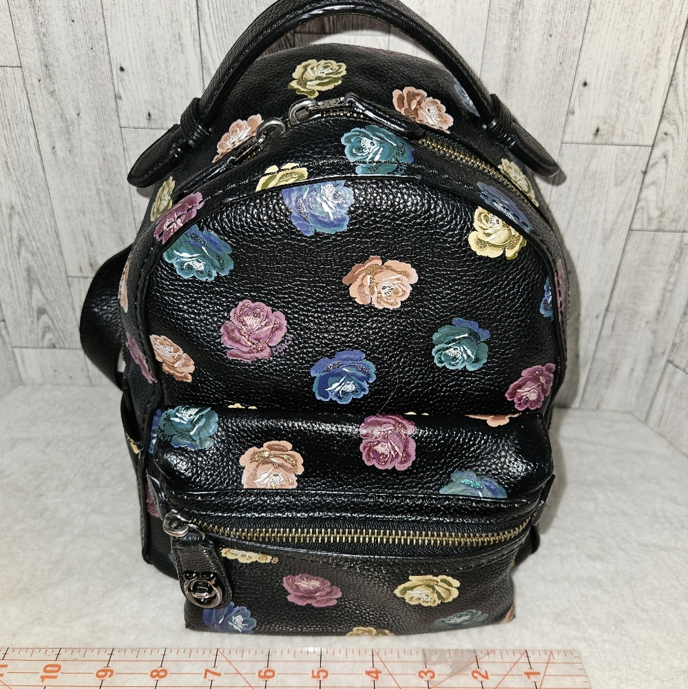 Coach Black Backpack with Multicolor Floral Design